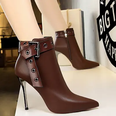 $58.33 • Buy Women Sexy High-heel Boots Belt Buckle Ankle Boot Pu Leather Stiletto Heels Boot