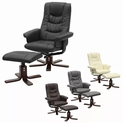 Faux Leather Home Office Chair Recliner Lounge TV Cinema Armchair With Footstool • £159.95