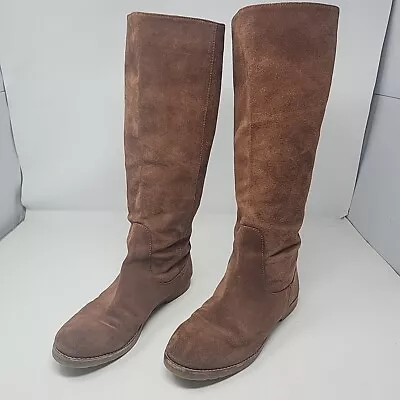 Michael Kors Knee Tall Boots Brown Suede Leather Riding Pull On Flat Women's 8 M • $34