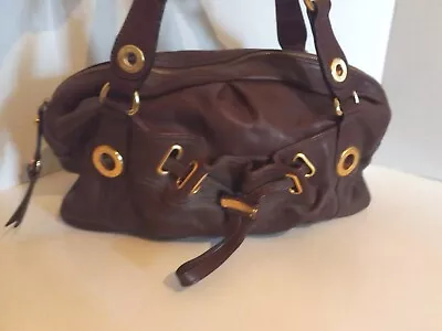 B. Makowsky EUC Satchel Brown Leather Doctors Shoulder Bag LARGE BELTED GROMMETS • $33.97