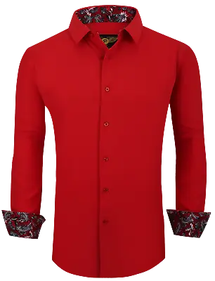 Mens PREMIERE RED Long Sleeve BUTTON UP Dress Shirt 4 Way Stretch 757 • $44.98