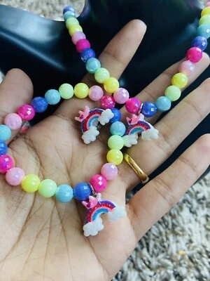 $9.99 • Buy Christmas Birthday Day Gift Rainbow Necklace Bracelet Set Jewelry Toddlers Kids