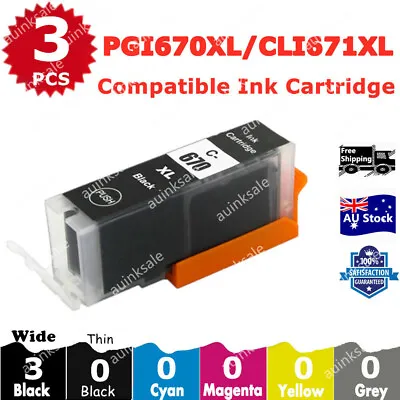 3 Non-OEM Pgi 670xl Black Ink Cartridge For Canon Pixma Mg5765 Mg6860 Ts5060 • $10.20