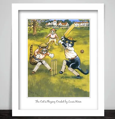 Cats Playing Cricket By Louis Wain. Framed Vintage Art Print. Cat Lover Gift 183 • £6.99