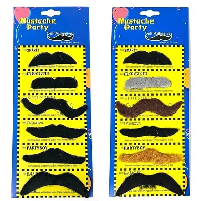 Fake Moustaches Tash Mustache Stag Hen Party Pack Black Stick On Fancy Dress UK • £3.99