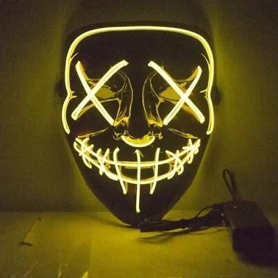 Yellow LED Purge Halloween Costume Mask Glow In Dark Light Up Scary Festival • $25