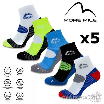 Mens Running Socks Gym Cushioned Blister More Mile London Ankle Crossfit 5 Pairs • £12.80