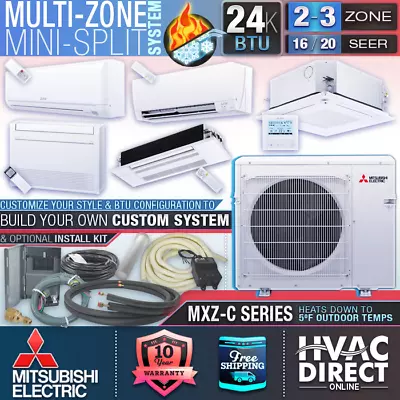 Mitsubishi 2-3 Zone 24K BTU 16-20 SEER AC Heat Pump Mini Split System Builder • $4777.55