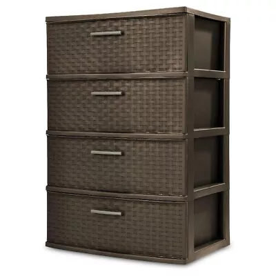 Sterilite 4 Drawer Wide Weave Tower Dresser Storage Bedroom Furniture Espresso • $90.99