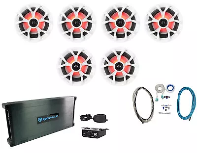 (6) Rockville RKL65MBW 6.5  700w Marine Boat Speakers W/LED+Amplifier+Amp Kit • $409.80