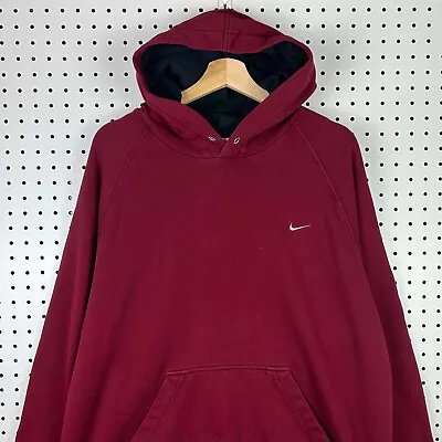 Nike Essential Hoodie Sweatshirt Size XL Maroon Red Swoosh Drawstring Y2K Vtg • $28.98