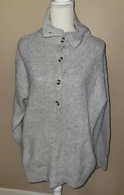 Isabel Maternity Gray Mock Neck 1/2 Button Down Pullover Chunky Sweater M New • $12.60