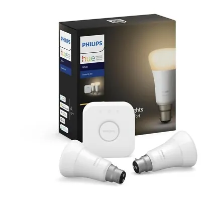 $129 • Buy Philips Hue White B22 Kit - 2 X Dimmable LED Globes Warm White With Hue Bridge