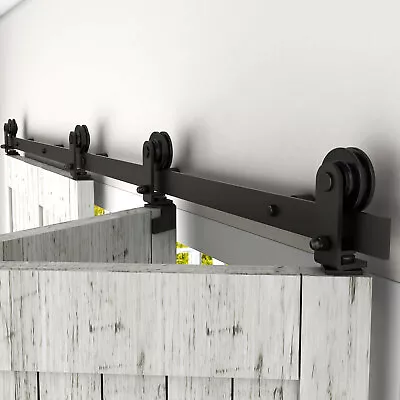 Bifold Sliding Barn Door Hardware Kit Folding Roller Flat Track For 2/4/8 Doors • $145.34