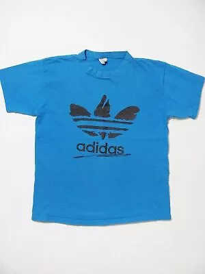 Vintage ADIDAS RARE BRUSHSTROKE TREFOIL 80s Single Stitch Made In USA T-shirt S • $89.99