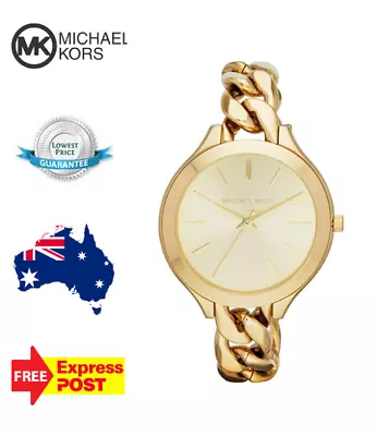 New Michael Kors Slim Runway Mk3222 All Gold Womens Quartz Watch • $239.99