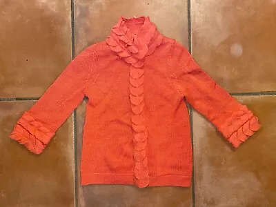 MOTH Anthropologie Women's Orange WOOL CARDIGAN Leaves Applique Sweater SZ XS • $20