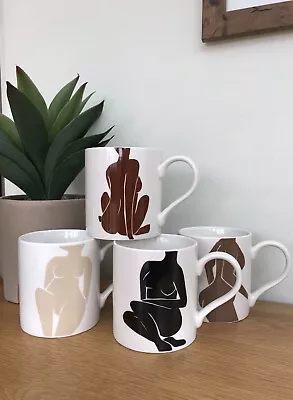 Dunelm Sculpt Mugs -Set Of 4 Female Form Ceramic Tea / Coffee Mugs • £12