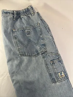 Men's Vtg WRANGLER Rugged Wear Elastic Waist Pleated Fishing Jeans 33312EI 38x32 • $38
