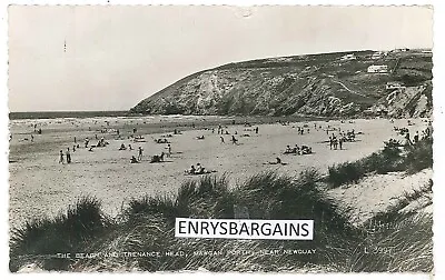 The Beach And Trenance Head Mawgan Porth Near Newquay Cornwall. RP Postcard • £3.25