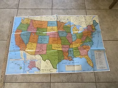 Vintage ~USA  Map ~ 49” X 33” ~ Educational ~ Folded~ GEORGE F CRAM CO~1990s • $17