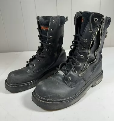 STUCK ZIPPER Harley Paraspinna Black Leather Harley Tall Motorcycle Boots Men 10 • $31.98