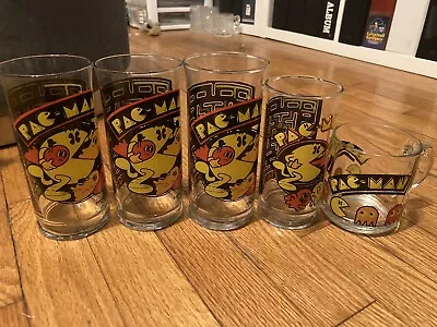 Vintage Pac-Man 1982 Bally Midway 5-Piece Drinking Glass And Coffee Mug Set • $59.95