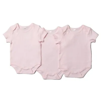 £7.50 • Buy Baby Popper Vests Bodysuits 3 Pack Sleeveless Short Long Sleeved Pink Blue White