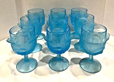 Vintage LG Wright Glass Cabbage Leaf Blue Satin Glass 6 1/4  Water Goblet 1 Or 9 • $20