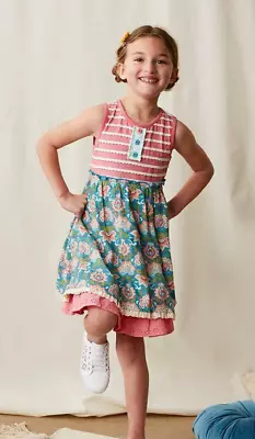 MATILDA JANE Enchanted Garden Covington Striped And Print Dress Ruffles 12 NWT • $46.95