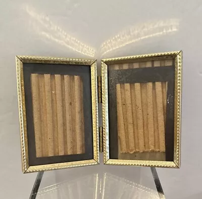 Vintage Bi-fold Gold Tone Metal Double Hinged Picture Frame Holds 2.5” X 3” EUC • $13