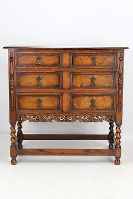 £625.50 • Buy Edwardian Jacobean Revival Oak Chest Of Drawers - Antique Low Boy Dressing Table