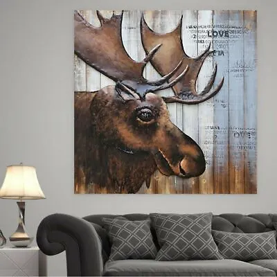 Large 3-D Painting Moose Head Wall Mount Sculpture Statue Figurine Figure Metal • $129.50