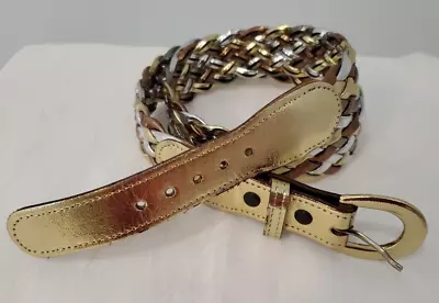 Vintage Gold Silver Platinum Colors Woven Belt Size 30-32  Free Shipping • $8.50