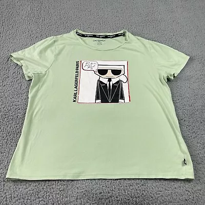 Karl Lagerfeld Paris T Shirt Mens XL Crew Neck Flat Head Cartoon Graphic Green • $11.99