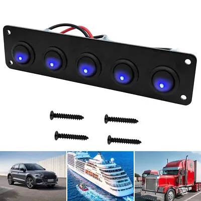 5 Gang Toggle Rocker Switch Panel For Car Boat Marine RV Truck Blue LED 12V • $9.99