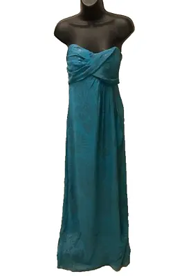 NWT Nicole Miller Women's Back Zip Strapless Aqua Silk Gown Size 8 • $49.94