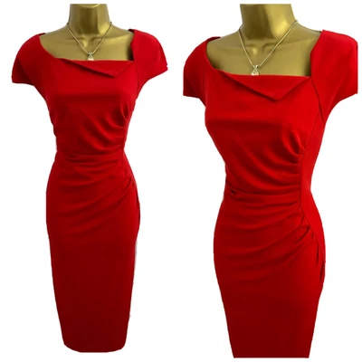 £55 • Buy LK Bennett DAVINA Size 12 Fitted Crepe Ruched Pencil Dress In Red