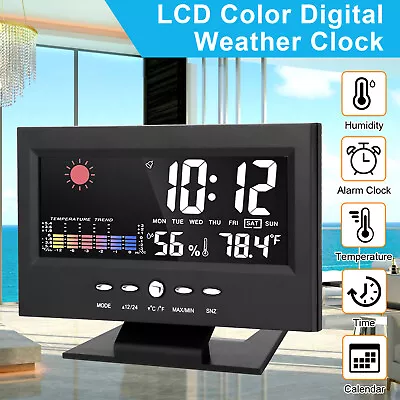 LED Digital Alarm Clock Snooze Color Screen Calendar Thermometer Weather Display • $10.98