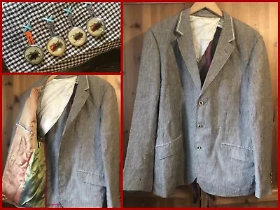 HOLLAND ESQUIRE : Mens 100% Linen Blazer Rare Beetle Buttons Jacket : 44  Chest • £75