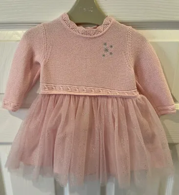 Next Baby Girl Pink Long Sleeve Knit Tutu Dress 0-3 Months • £12
