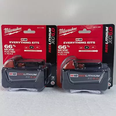 2 PCS --18V Milwaukee XC 48-11-1860 6.0 AH Batteries M18 New Genuine • $99