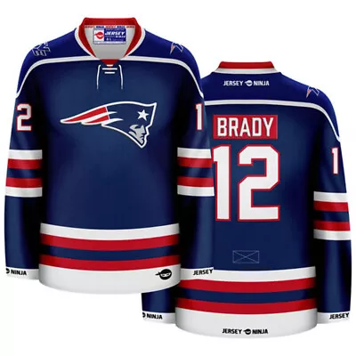 New England Patriots Blue Tom Brady Crossover Hockey Jersey • $134.95