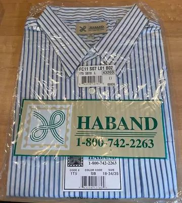 Haband Long Sleeve Dress Shirt Size18  34-35 Blue Gray Striped Button Up NEW • $9.99