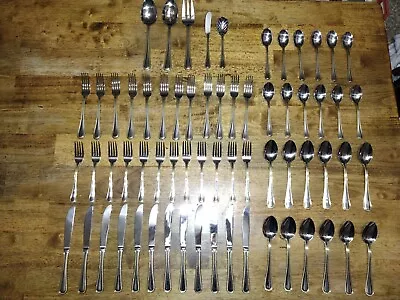 65 Pc Reed & Barton Kendrick Beaded Gold Accent Stainless Flatware ~ For 12 • $150