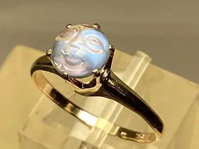 Vintage 'Man In The Moon' Ring 10 K Carved Moonstone Ring. Man In The Moon • $620.43