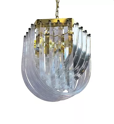 VTG Hollywood Regency Lucite Ribbon Loop 4-Light Chandelier Pendant - 15  H • $400