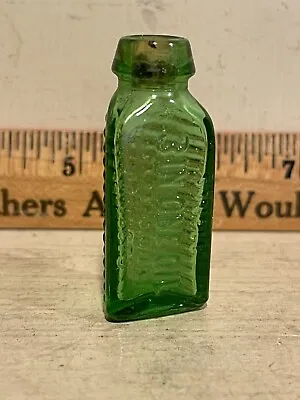 Antique 3 In One Miniature Oil Sample Emerald Green Glass 3 Sided Poison Bottle • $11.99