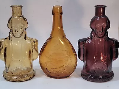 Lot 3 Wheaton NJ Glass George Washington Bottle Union Purple Amber Reproduction • $24.95