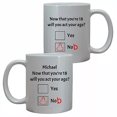 Personalised 18th Boys Birthday Mug Knob Age 18 Rude Funny Gift For Him/her Idea • £10.95